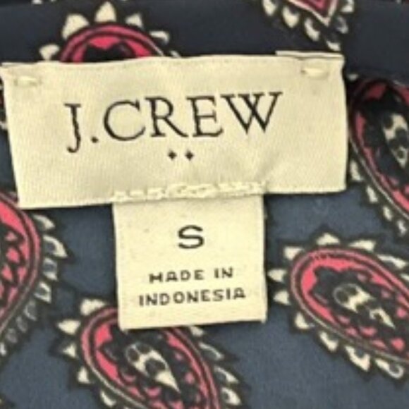 J. Crew Factory Small Short Sleeve V Neck Navy Paisley Print Blouse - Picture 5 of 6